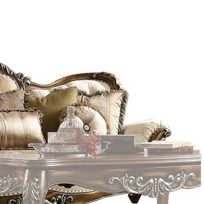 Latisha Tan Pattern Fabric Sofa with Antique Oak Frame