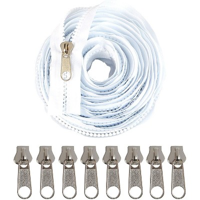 Juvale 10 Jacket Molded Zipper Repair Kit with 10 Sliders for Replacement, Sewing Supplies, White, 10 yards