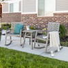 3pc Slatted Chevron Acacia Wood Patio Rocking Chair Chat Set - Saracina Home - 3 of 4