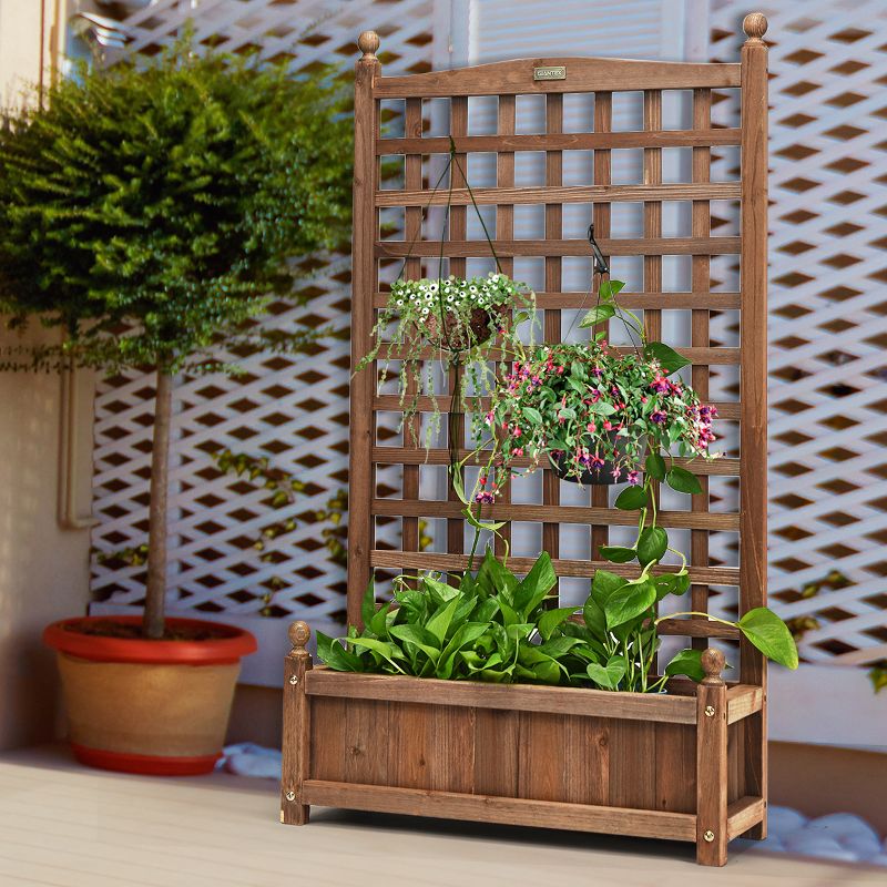 Costway Solid Wood Planter Box with Trellis Weather-Resistant Outdoor 25''x11''x48'', 5 of 11