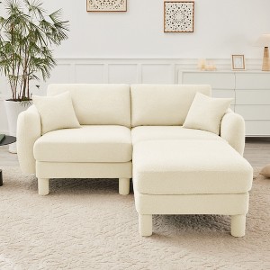 VASIP Boucle Fabric 2-Seater Loveseat,Shell-Shaped Armrests & Self-Wrapped Cylindrical Legs, for Living Room & Apartment,Beige - 1 of 4