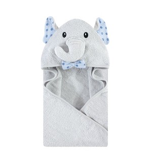 Hudson Baby Infant Boy Cotton Animal Face Hooded Towel, Blue Dots Gray Elephant, One Size - 1 of 1