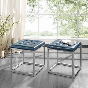 Inspired Home Newton PU Leather Button Tufted Metal Frame Cube Ottoman - 1 of 4