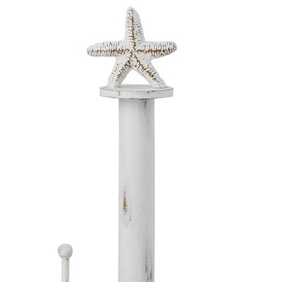 White Distressed Iron Coastal Starfish Paper Towel Holder