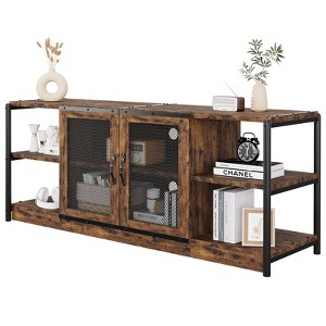 70In TV Stand, Entermainment Center with Storage Cabinet & 2 Mesh Doors, Wood Rustic TV Console, 2 Tier Farmhouse TV Table for Living Room, Bedroom - 1 of 4