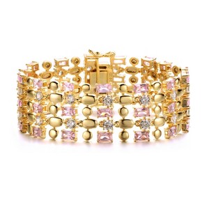 Guili 14K Yellow Gold Plated Pink Morganite & Cubic Zirconia Wide Geometric Mesh Link Bracelet - Sparkling Jewelry for Special or Everyday Wear - 1 of 3