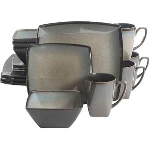 Gibson Elite 16 Piece Glazed Square Dinnerware Set with Plates, Bowls, and Mugs - 1 of 4