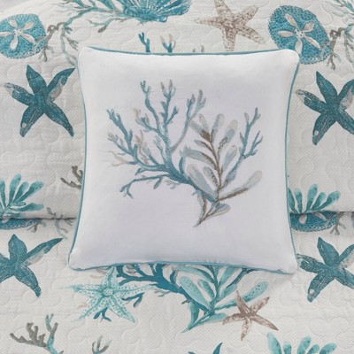 King Aqua Cotton Reversible Coastal Quilt Set