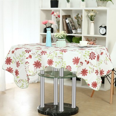 53"x53" Vinyl Water Oil Resistant Printed Tablecloths Red Nine-petals Flower - PiccoCasa
