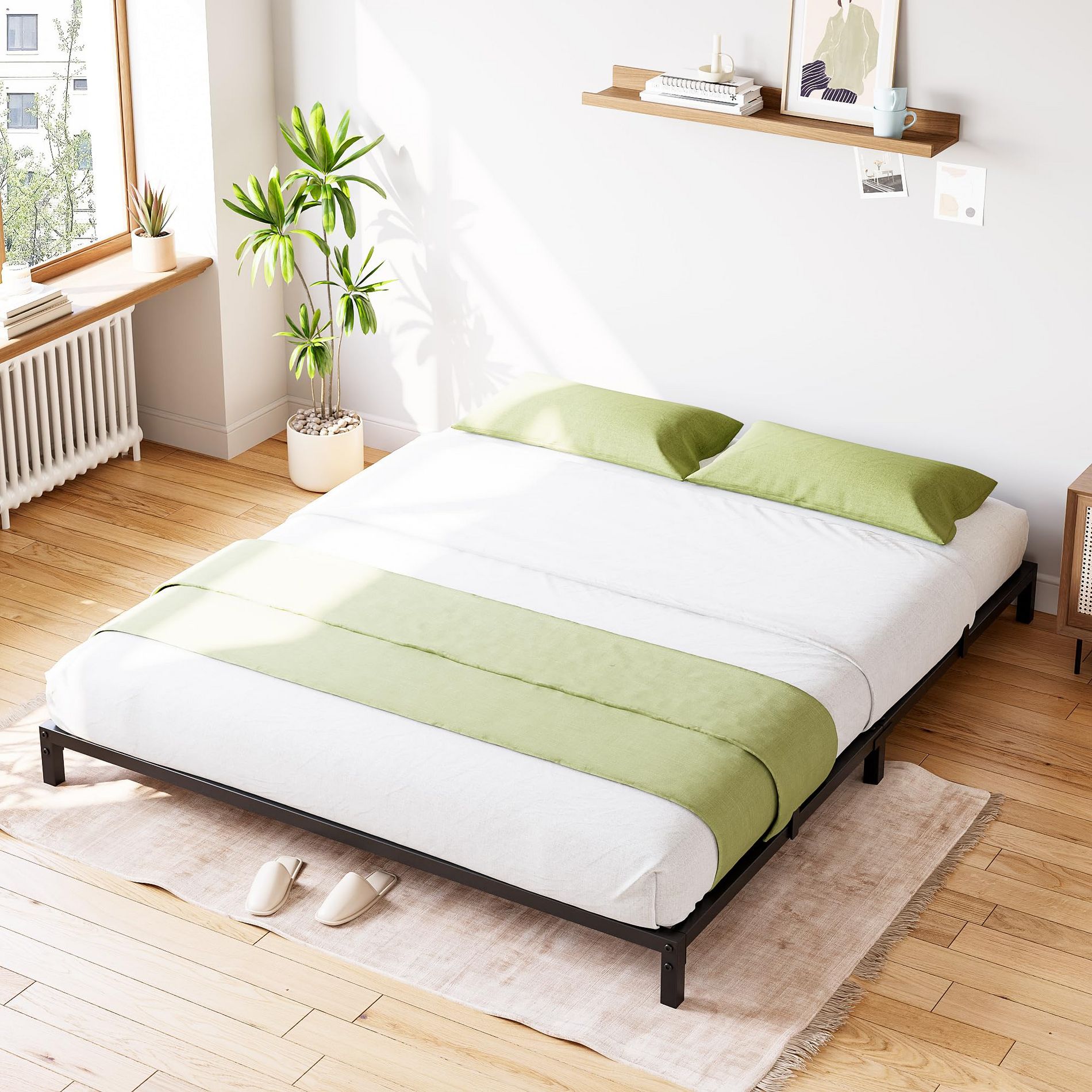 Bed Frame No Box Spring Needed, Heavy Duty Metal Platform Bed Frame for Bedroom Easy Assembly, Noise Free, Black
