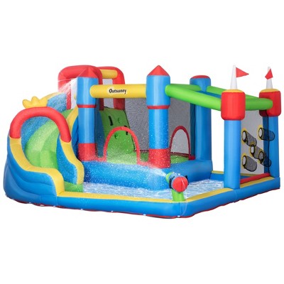 Outsunny 6-in-1 Inflatable Water Slide, Kids Water Park Castle Bounce ...