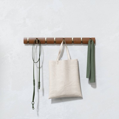 Walnut Wall Mounted Coat Rack with 8 Retractable Hooks