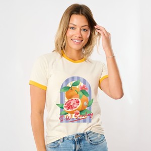 S.W.Smiley Fruits and Stripes - Women's Ringer Graphic T-Shirt - 1 of 4