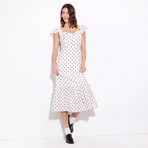 Женские платья Wild Fable Women's Flutter Short Sleeve Midi Dress - Wild Fable™ White Polka Dots XXL
