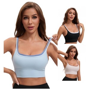 INSPIRE CHIC Women's Double Spaghetti Strap Longline Full Coverage Workout Padded Sports Bras 3 Packs - 1 of 4