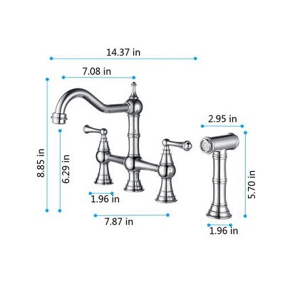 Versatile and Elegant: Dual-Handle Bridge Kitchen Faucet with Integrated Pull-Out Spray