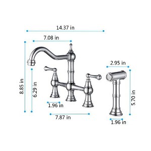 Elegant Dual-Handle Bridge Faucet for the Kitchen with Integrated Pull-Out Side Spray for Versatile Cleaning and Convenience. - 1 of 4