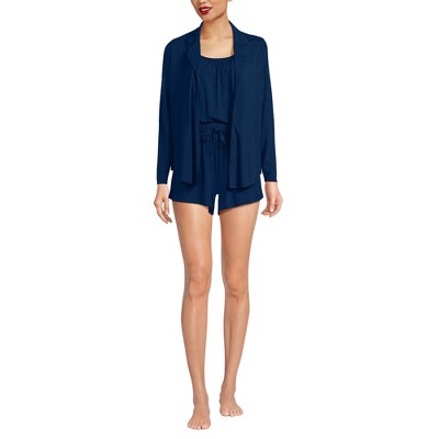 Lands' End Women's Cooling 3 Piece Pajama Set - Long Sleeve Top Cami and Shorts