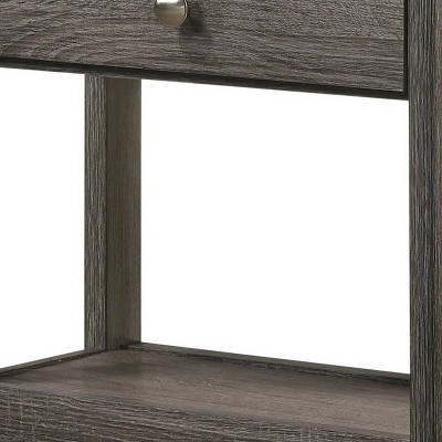 Gray Wooden Nightstand with Drawer and Open Shelf