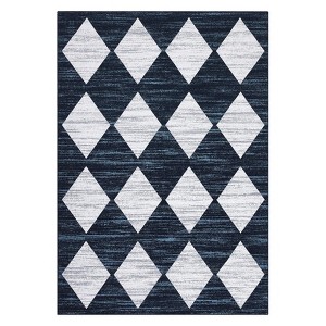 2 x 6 ft Polyester Black Rectangular Hallway Bathroom Entryway Kitchen Office Foldable Grid Modern Washable Area Rug - 1 of 4