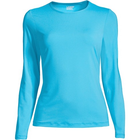 Lands' End Women's Crew Neck Long Sleeve Rash Guard UPF 50 Swim Tee - X  Large - Turquoise