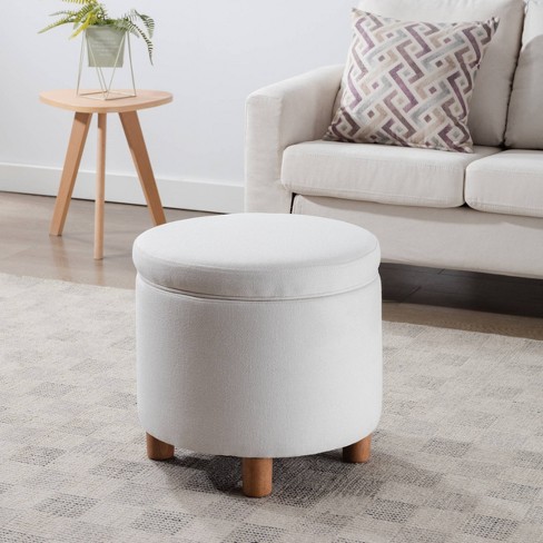 Round Storage Ottoman With Lift Off Lid Cream Wovenbyrd Upholstered Plywood Frame Easy Care Target