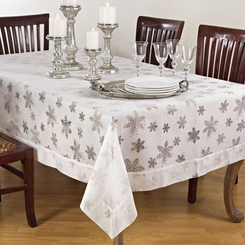 Saro Lifestyle Christmas Tablecloth With Burnout Snowflakes, 3 of 5