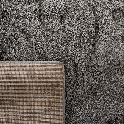 Gray Floral Shag Rectangular Synthetic Area Rug