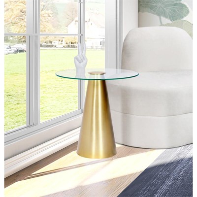 Round Glass Top End Table with Brushed Gold Metal Base