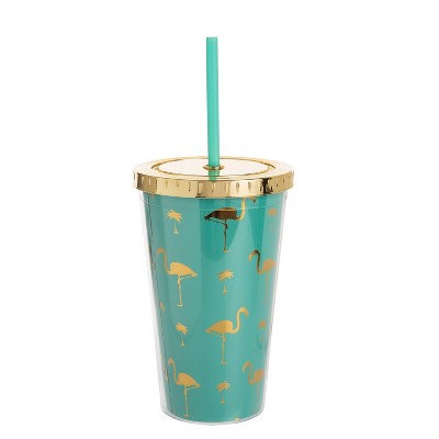 Beachcombers 16 OZ PLASTIC BLUE FLAMINGO  TUMBLER
