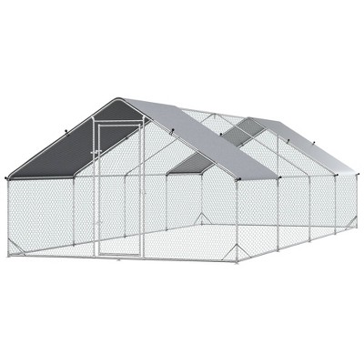 Large Silver Metal Chicken Coop with UV-Resistant Cover