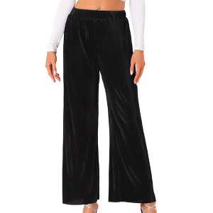 INSPIRE CHIC Women's Pleated Shiny High Waist Elastic Wide Leg Party Clubwear Trousers - 1 of 4