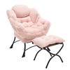 Tiramisubest Lazy Chair with Ottoman Steel Frame Lounge Chair Flannelette Upholstered Chair Ergonomic Reading Chair Living Room Bedroom, Pink - 2 of 4