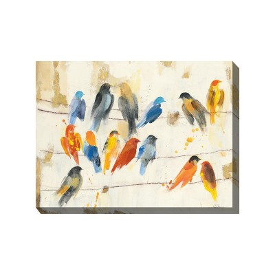 Cottage Garden West of The Wind CHITTER Chatter Blue, Orange, Tan 40 x 30 Inch Waterproof Gallery Wrapped Canvas, Outdoor Garden, Yard, Patio All