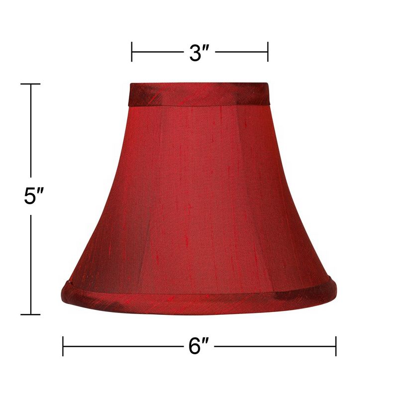 Springcrest Set of 4 Bell Lamp Shades Deep Red Faux Silk Small 3" Top x 6" Bottom x 5" High Candelabra Clip-On Fitting, 5 of 9