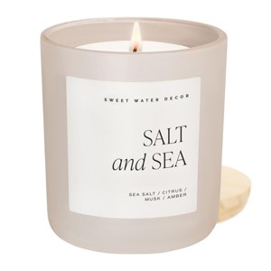 Sweet Water Decor Salt & Sea 15oz Tan Matte Jar Soy Candle - 1 of 4
