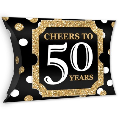 Big Dot of Happiness Adult 50th Birthday - Gold - Favor Gift Boxes - Birthday Party Large Pillow Boxes - Set of 12