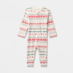 Baby "Let it Snow" Fair Isle Cozy Knit Holiday Matching Family Pajama Union Suit - Wondershop™ Cream - 1 of 4