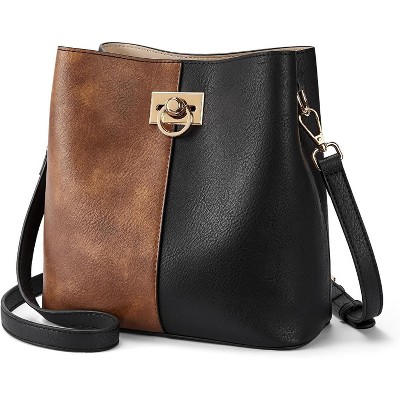 Crossbody Bucket Shoulder Bags for Women Vegan Leather Purse Multiple Pockets
