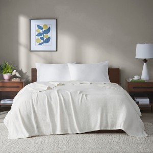 100% Cotton Solid Basket Weave Construction Bed Blanket, Knit Textile Lightweight Breathable Bedspread for Year-Round Use - 1 of 4