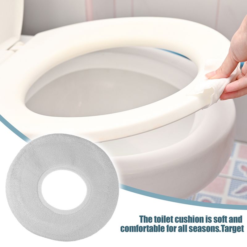 Unique Bargains Stretchable Thicker Toilet Seat Cover Pad Lid Bathroom Washable Reusable 2 Pcs, 2 of 7