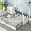 Twin Size Bed, Stretchable Vaulted Roof Platform Bed With Trundle, Pine Wood House-Shaped Bed Frame With Headboard, Guardrails, Support Slats - 3 of 4