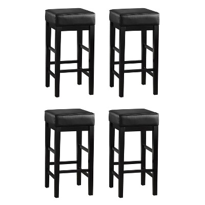 Lexicon 29" Pub Height Wooden Bar Stool Leather Seat Barstool, Black (4 Pack)