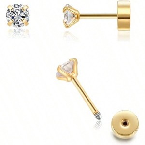 Flat Screw Back Stud Earrings, Small 2mm - 4mm Gold Color for Helix Cartilage Tragus Earlobe Piercing for Women - 1 of 3