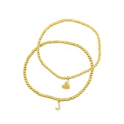 Adornia 14k Gold Plated Stretch Bracelet Set With Mini Crystal Initial