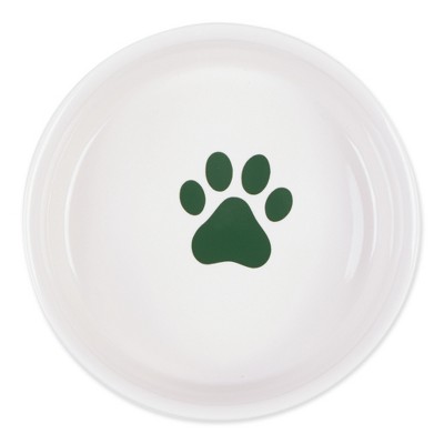 Hunter Green Ceramic Cat Bowls with Non-Skid Bottom, Set of 2