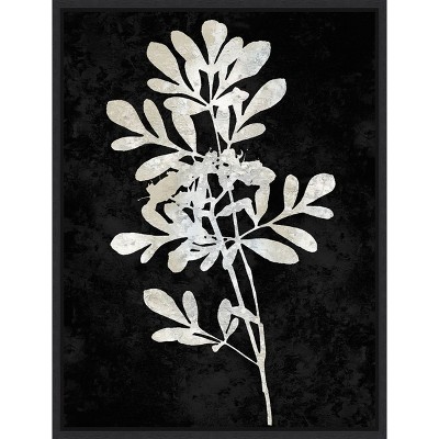 Plant Life White on Black Canvas Wall Art with Black Frame