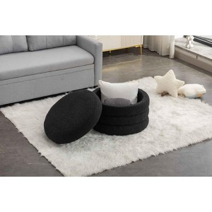 CAVINAS Storage Bench for Bedroom,Round Storage Ottoman Bench with Wooden Shelving for Living Room,Bedroom,Ivory/Black/White/Orange - 1 of 4
