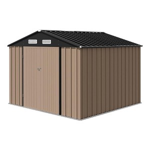 8.6'x10.4' Outdoor Storage Shed, Large Garden Shed. Updated Reinforced and Lockable Doors Frame Metal Storage Shed for Patiofor Backyard, Patio, Brown - 1 of 4