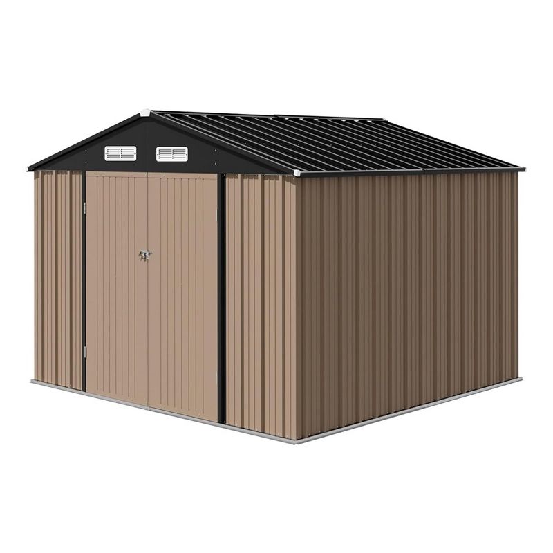 8.6'x10.4' Outdoor Storage Shed, Large Garden Shed. Updated Reinforced and Lockable Doors Frame Metal Storage Shed for Patiofor Backyard, Patio, Brown, 1 of 8